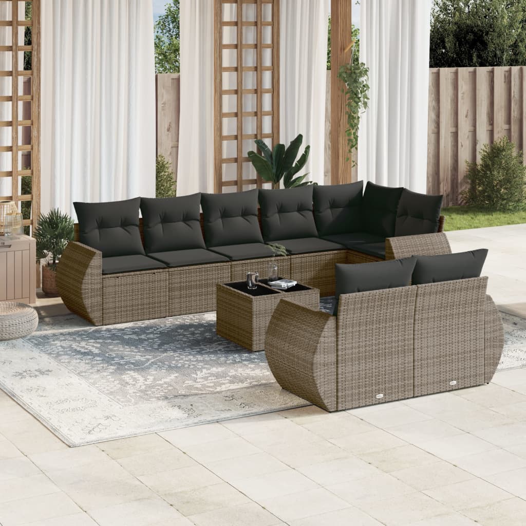 vidaXL 9-tlg. Garten-Sofagarnitur mit Kissen Grau Poly Rattan