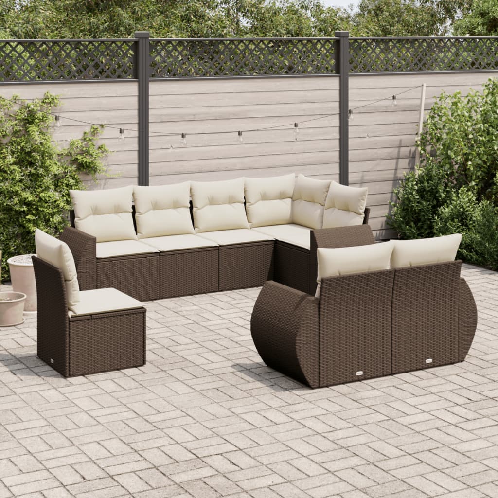 vidaXL 8-tlg. Garten-Sofagarnitur mit Kissen Braun Poly Rattan