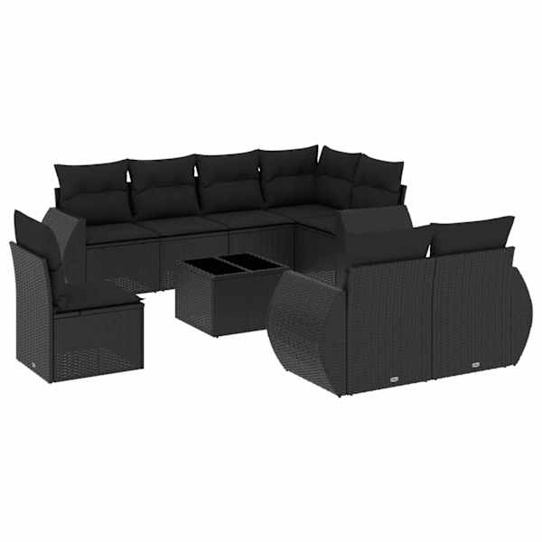 vidaXL 9-osaline aiadiivani komplekt patjadega, must, pol&uuml;rotang