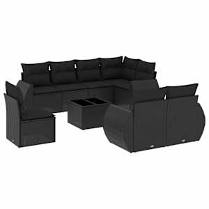 9dílná zahradní sedací souprava s poduškami černá polyratan - obrázek 2