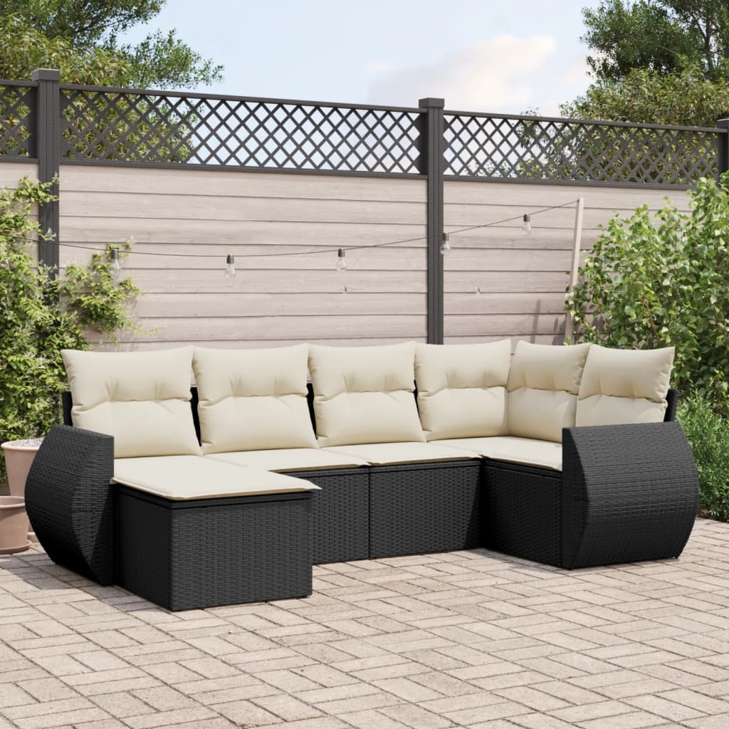 vidaXL 6-tlg. Garten-Sofagarnitur mit Kissen Schwarz Poly Rattan