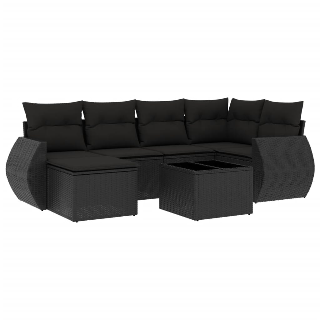 vidaXL Set canapele de grădină cu perne, 7 piese, negru, poliratan