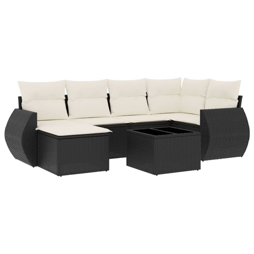 Thumbnail - vidaXL 7-tlg. Garten-Sofagarnitur mit Kissen Schwarz Poly Rattan