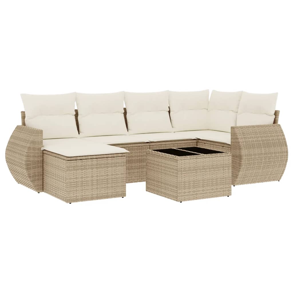 Thumbnail - vidaXL 7-tlg. Garten-Sofagarnitur mit Kissen Beige Poly Rattan