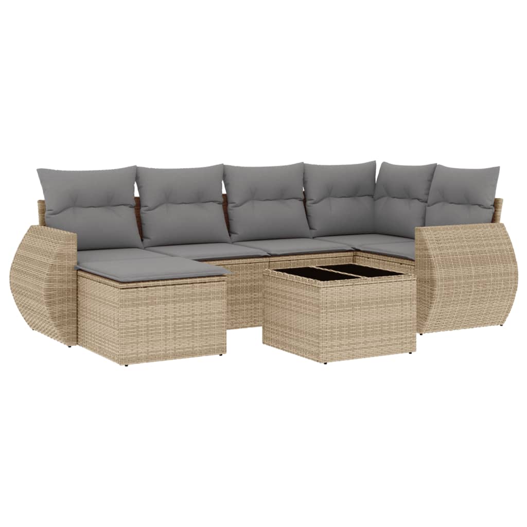 vidaXL Set canapele de grădină, 7 piese, cu perne, bej, poliratan