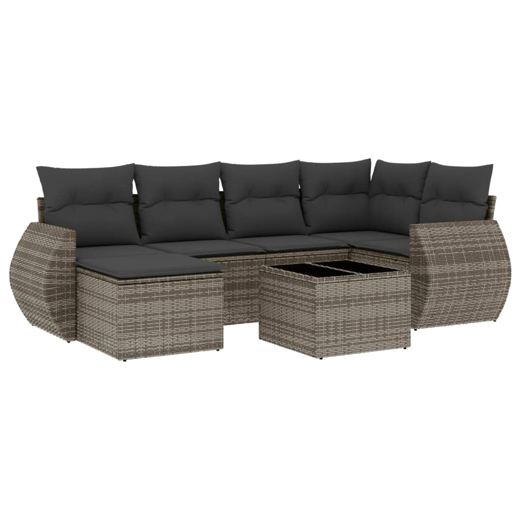 Thumbnail - vidaXL 7-tlg. Garten-Sofagarnitur mit Kissen Grau Poly Rattan