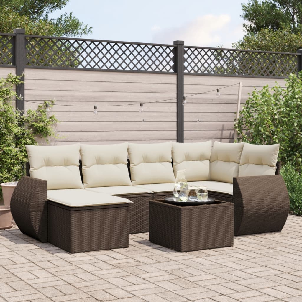 vidaXL 7-tlg. Garten-Sofagarnitur mit Kissen Braun Poly Rattan