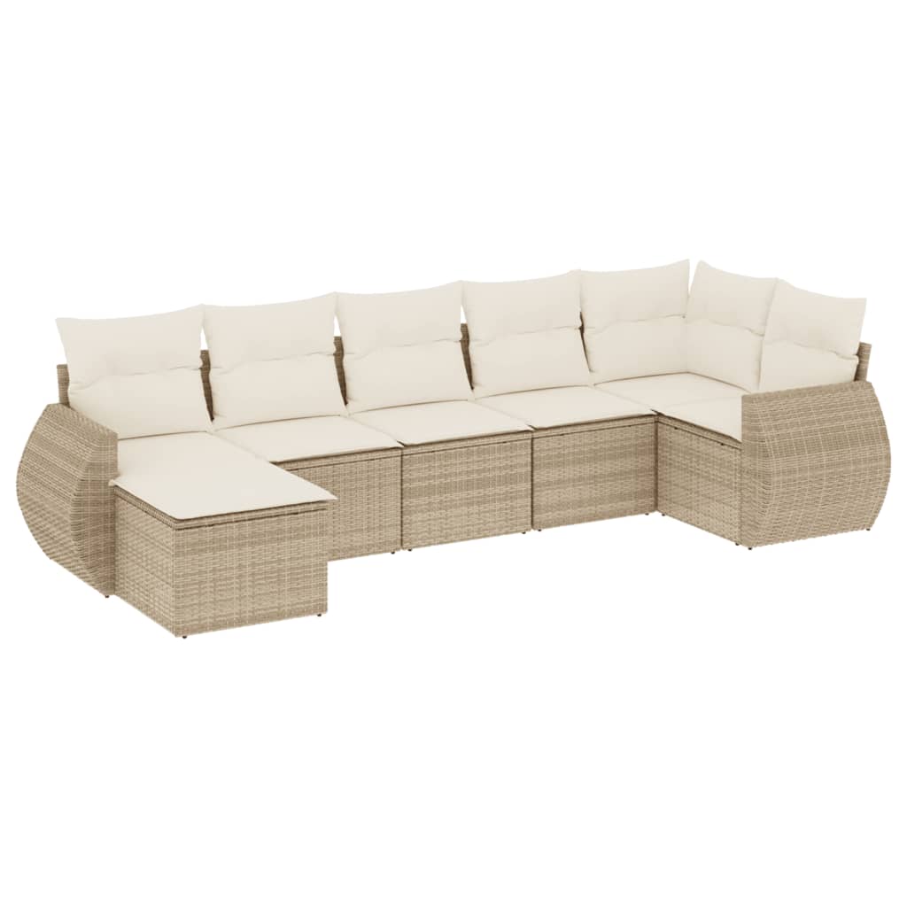 Thumbnail - vidaXL 7-tlg. Garten-Sofagarnitur mit Kissen Beige Poly Rattan