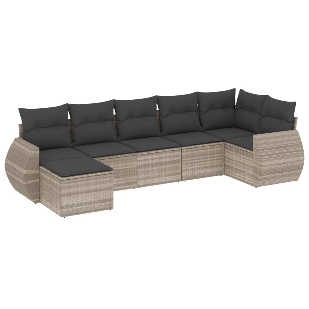 Thumbnail - vidaXL 7-tlg. Garten-Sofagarnitur mit Kissen Hellgrau Poly Rattan