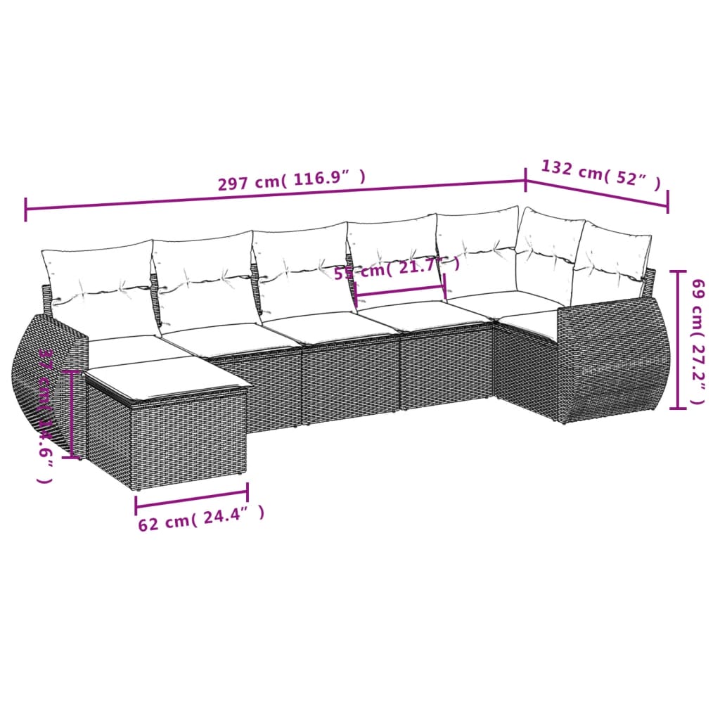 vidaXL 7-delige Loungeset met kussens poly rattan lichtgrijs afbeelding