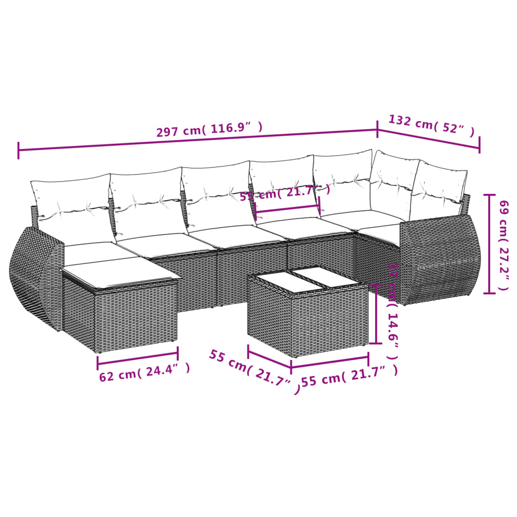 vidaXL 8-delige Loungeset met kussens poly rattan zwart afbeelding