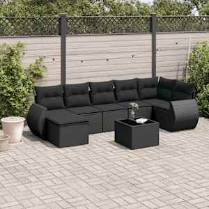 Vrtna sedežna garnitura 8-delna z blazinami črn poli ratan