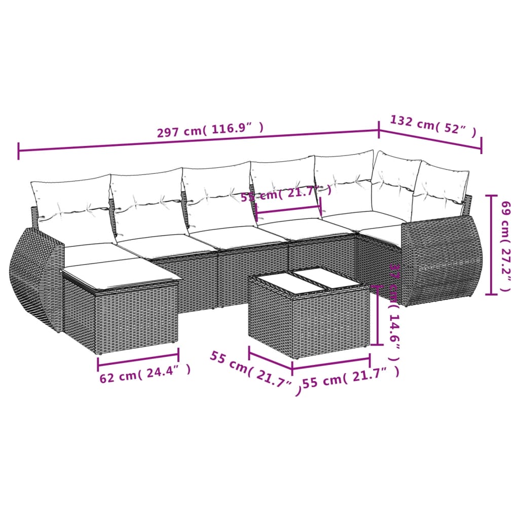 Set mobilier de grădină cu perne, 8 piese, negru, poliratan 3254023 - imagine 3