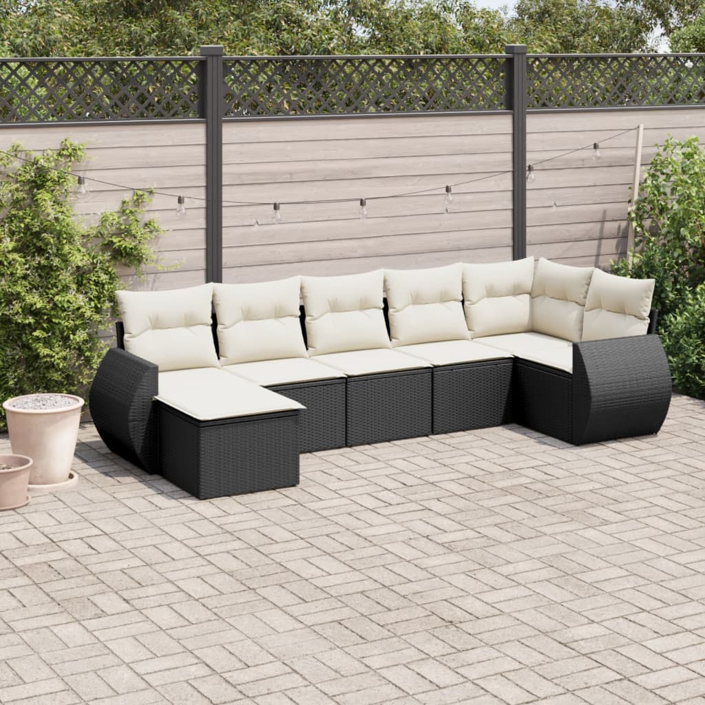 vidaXL 8-tlg. Garten-Sofagarnitur mit Kissen Schwarz Poly Rattan