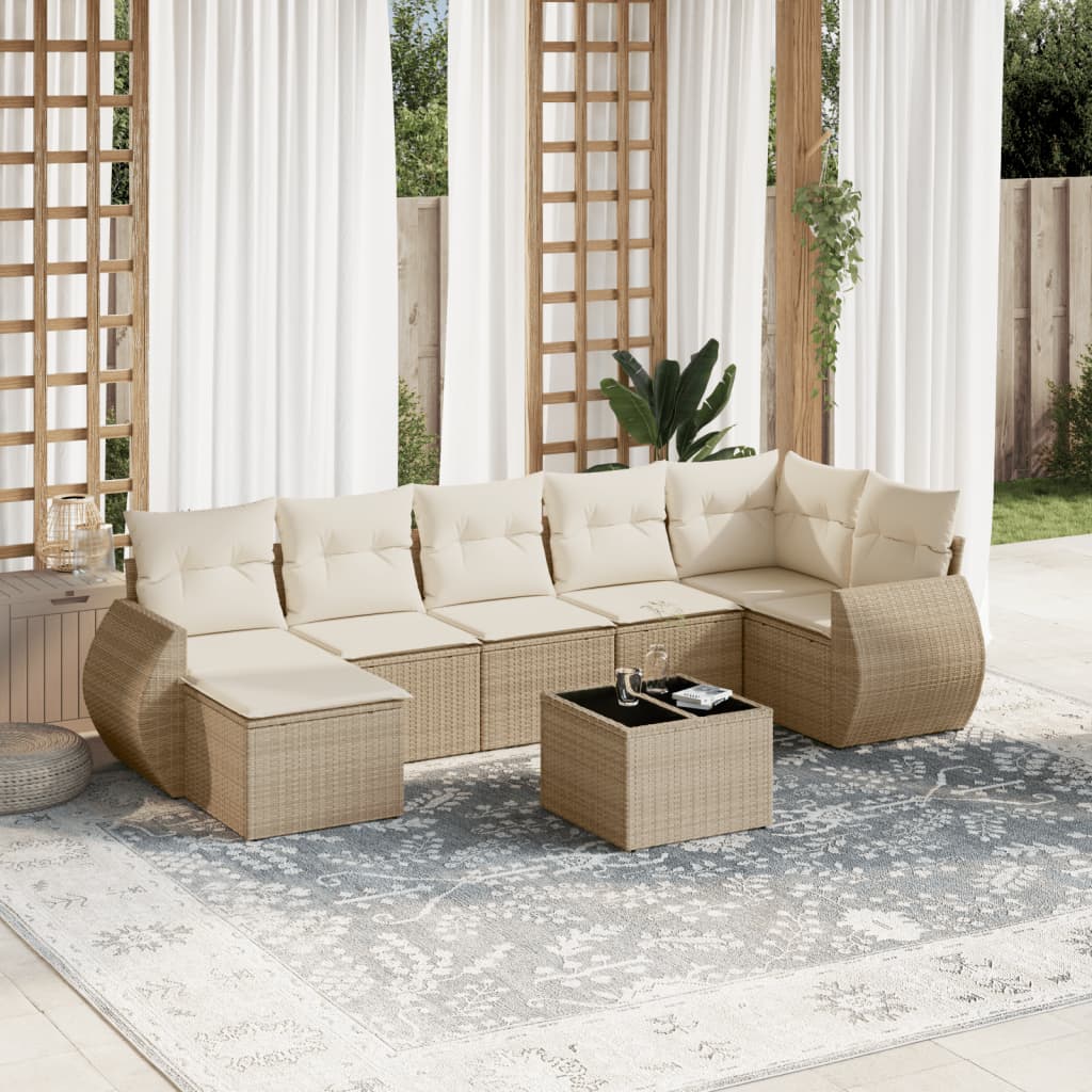 vidaXL 8-tlg. Garten-Sofagarnitur mit Kissen Beige Poly Rattan