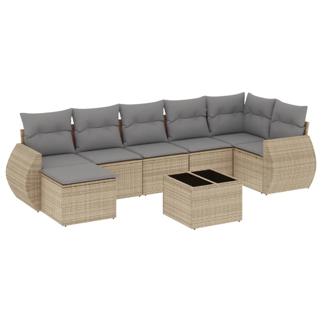 Thumbnail - vidaXL 8-tlg. Garten-Sofagarnitur mit Kissen Beige Poly Rattan