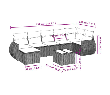 vidaXL Juego de sof&aacute;s de jard&iacute;n con cojines beige 8 pzas rat&aacute;n PE