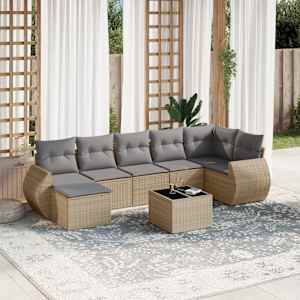 Vrtna sedežna garnitura 8-delna z blazinami bež poli ratan