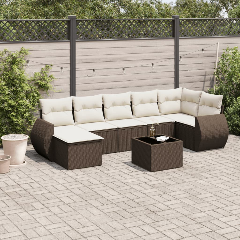 vidaXL 8-tlg. Garten-Sofagarnitur mit Kissen Braun Poly Rattan