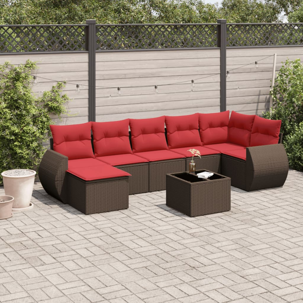 Set sofás de jardín 8 piezas y cojines ratán sintético marrón