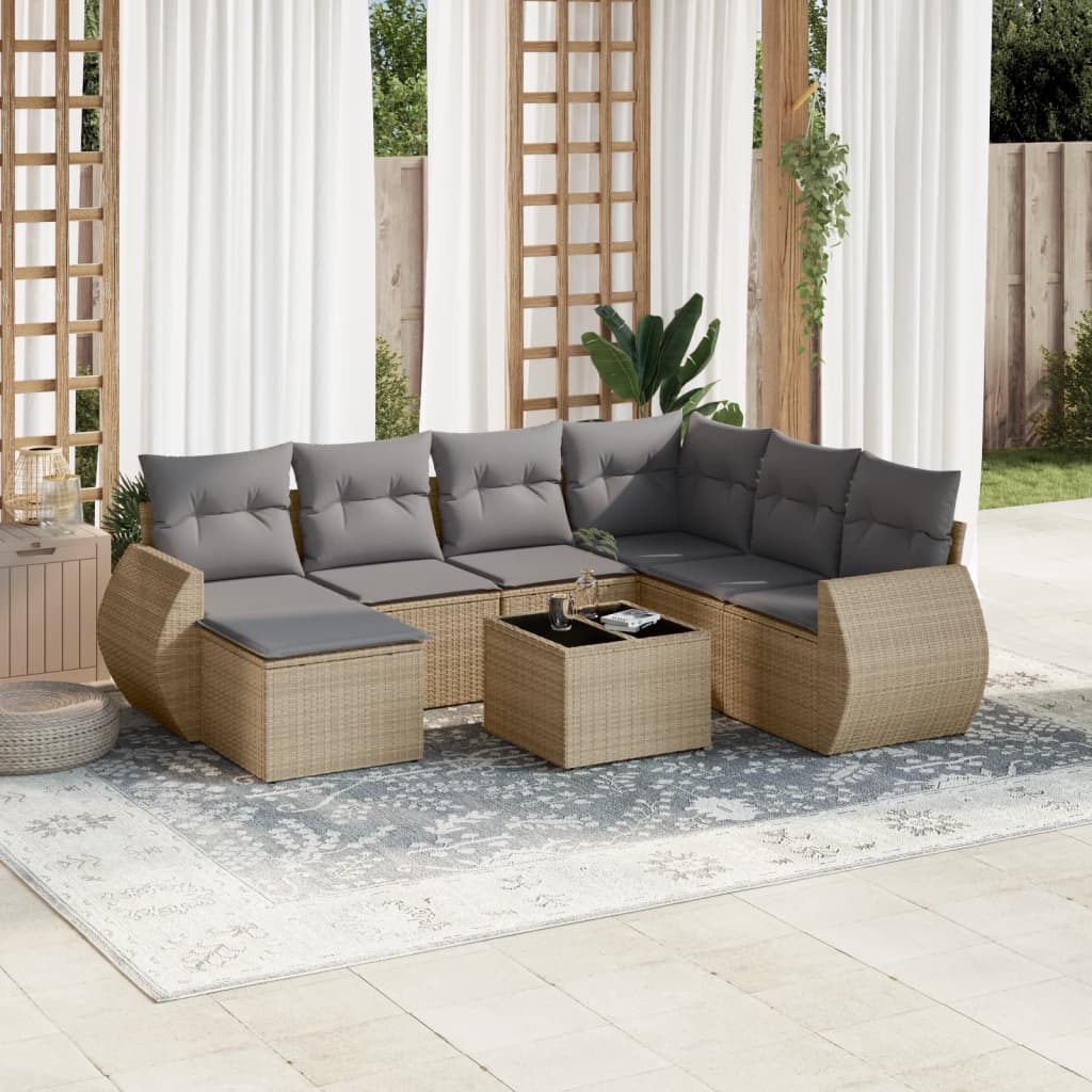 vidaXL 8-tlg. Garten-Sofagarnitur mit Kissen Beige Poly Rattan