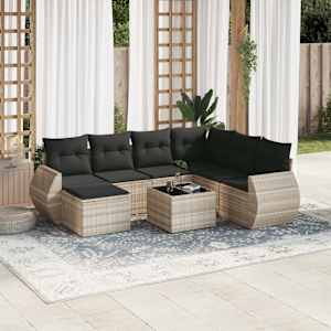 Vrtna sedežna garnitura 8-delna z blazinami sv. siv poli ratan