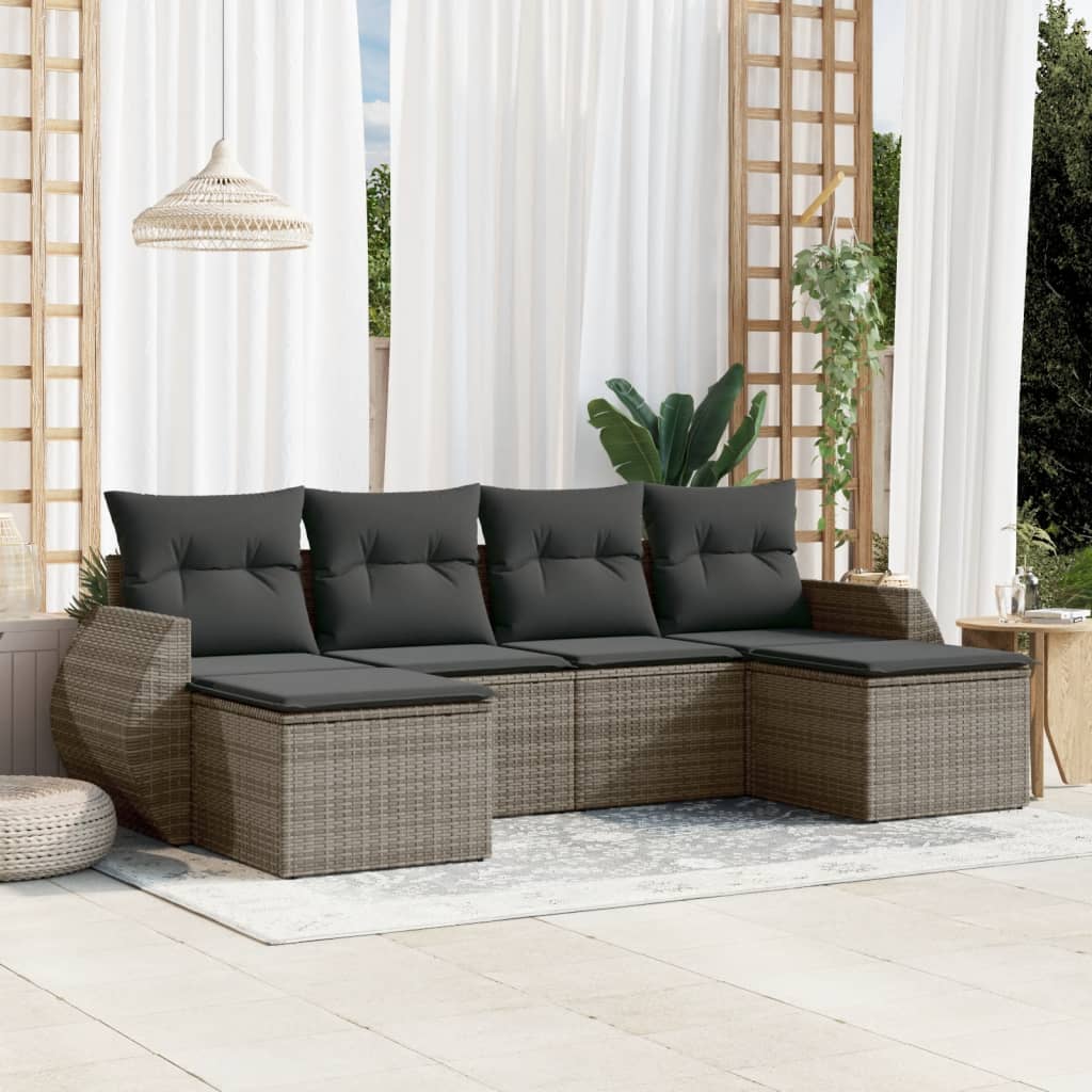 vidaXL 6-tlg. Garten-Sofagarnitur mit Kissen Grau Poly Rattan