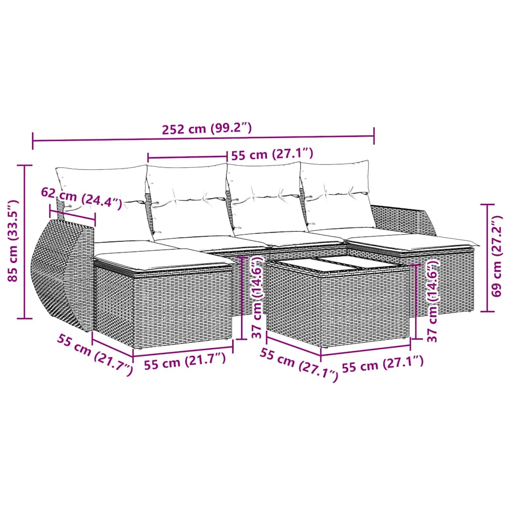 vidaXL 7-delige Loungeset met kussens poly rattan zwart afbeelding