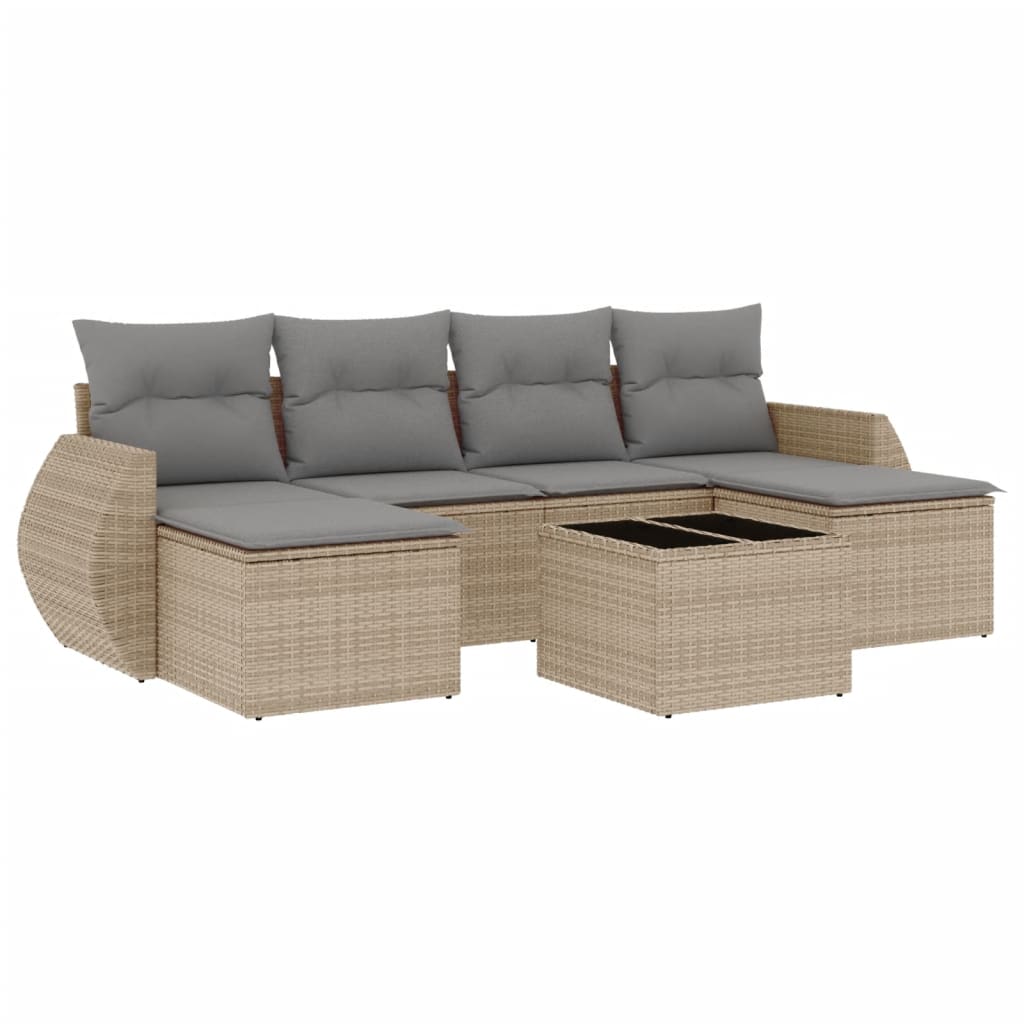 vidaXL Set canapele de grădină, 7 piese, cu perne, bej, poliratan