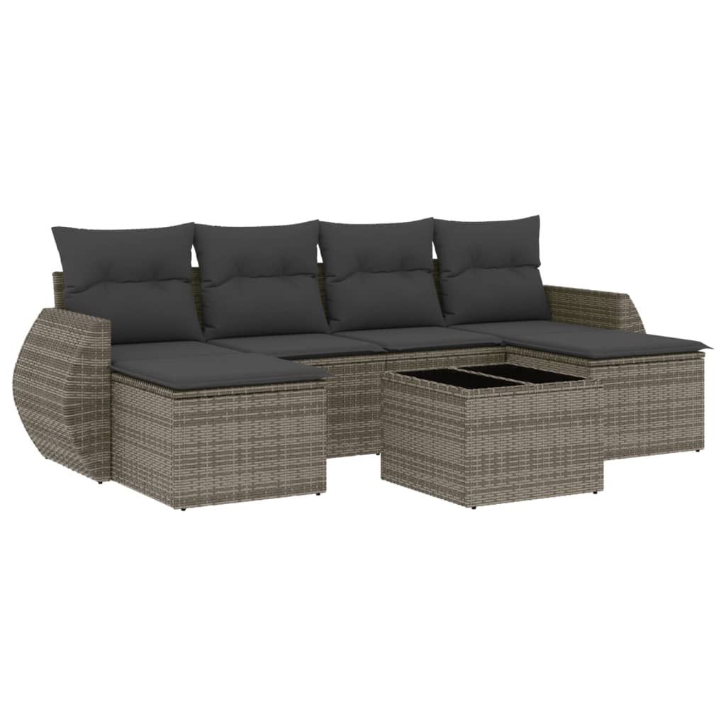 vidaXL Set canapele de grădină, 7 piese, cu perne, gri, poliratan
