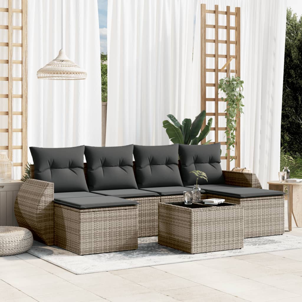 vidaXL 7-tlg. Garten-Sofagarnitur mit Kissen Grau Poly Rattan