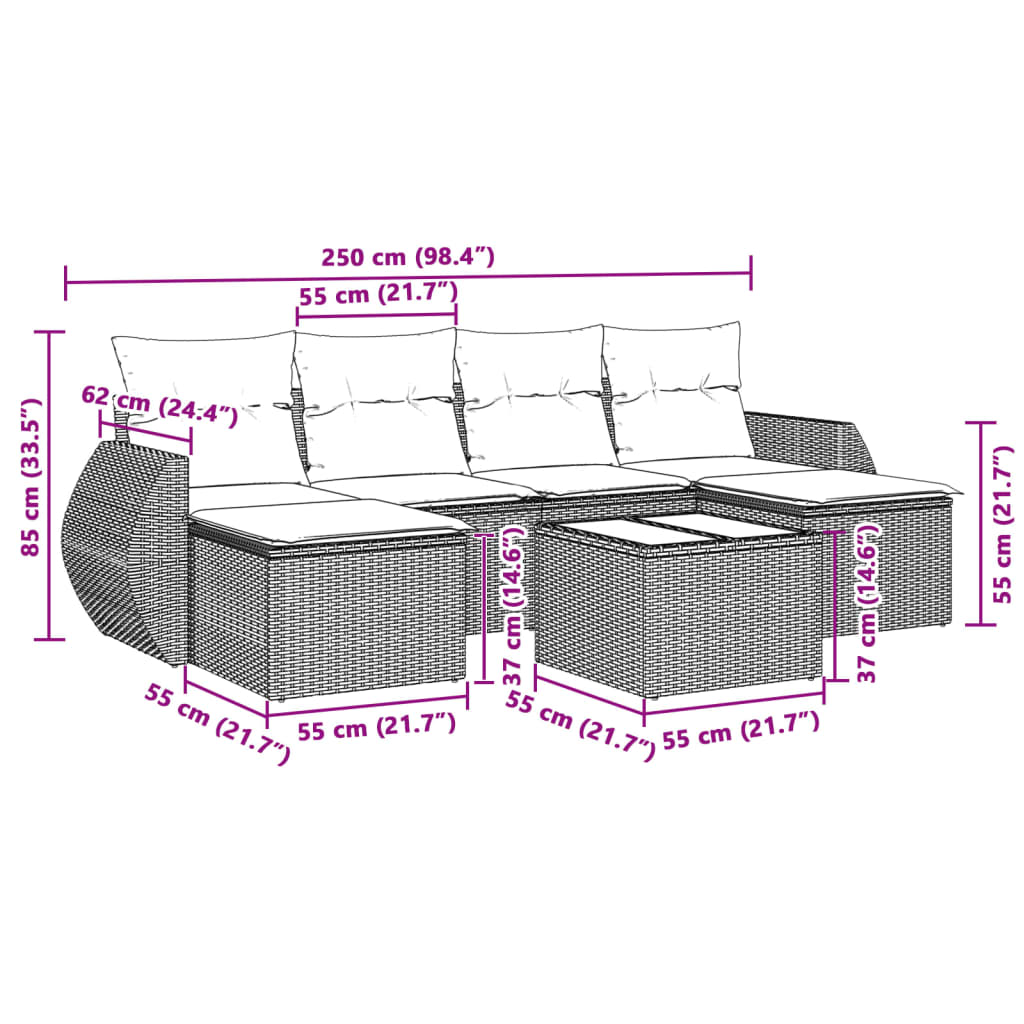 vidaXL 7 részes világosszürke polyrattan kerti ülőgarnitúra párnákkal