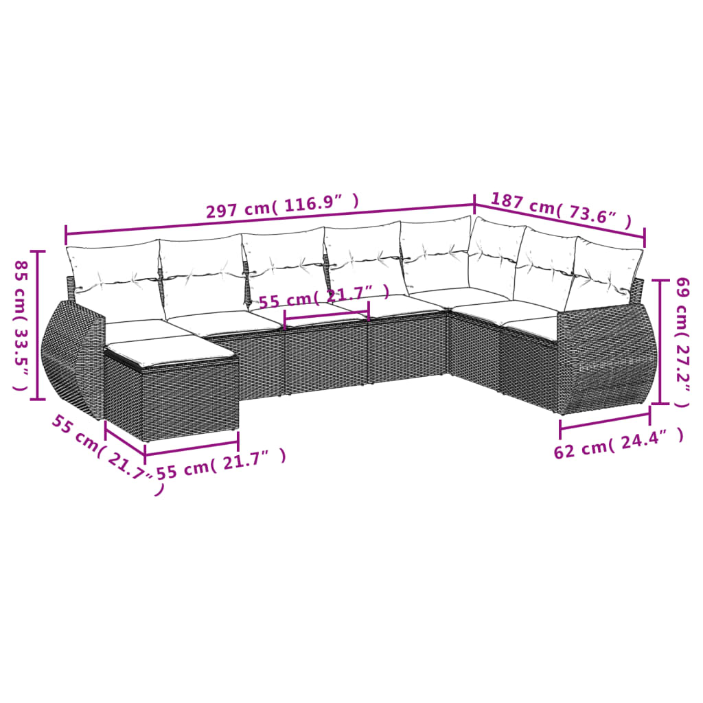 vidaXL 8-delige Loungeset met kussens poly rattan zwart afbeelding