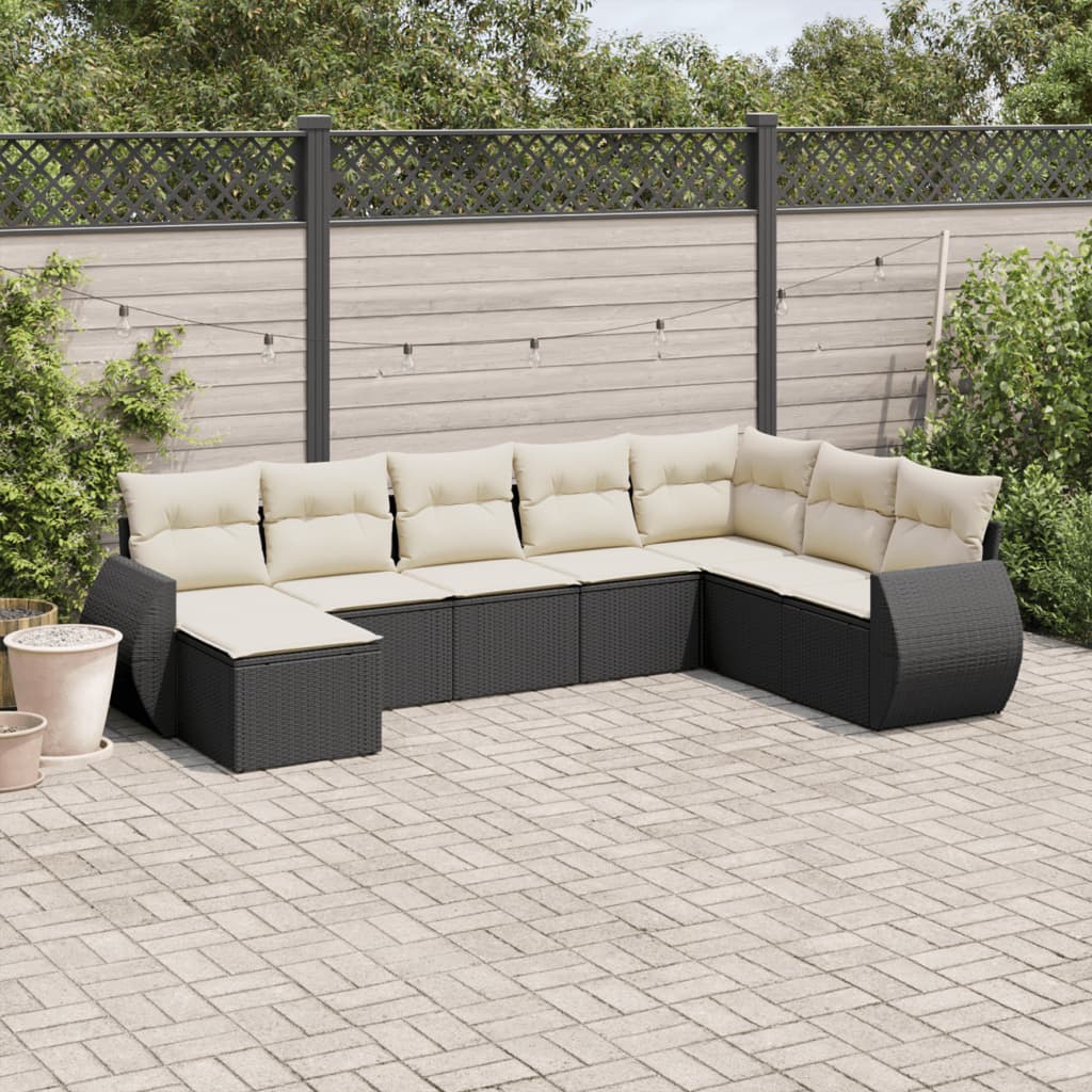 vidaXL 8-tlg. Garten-Sofagarnitur mit Kissen Schwarz Poly Rattan