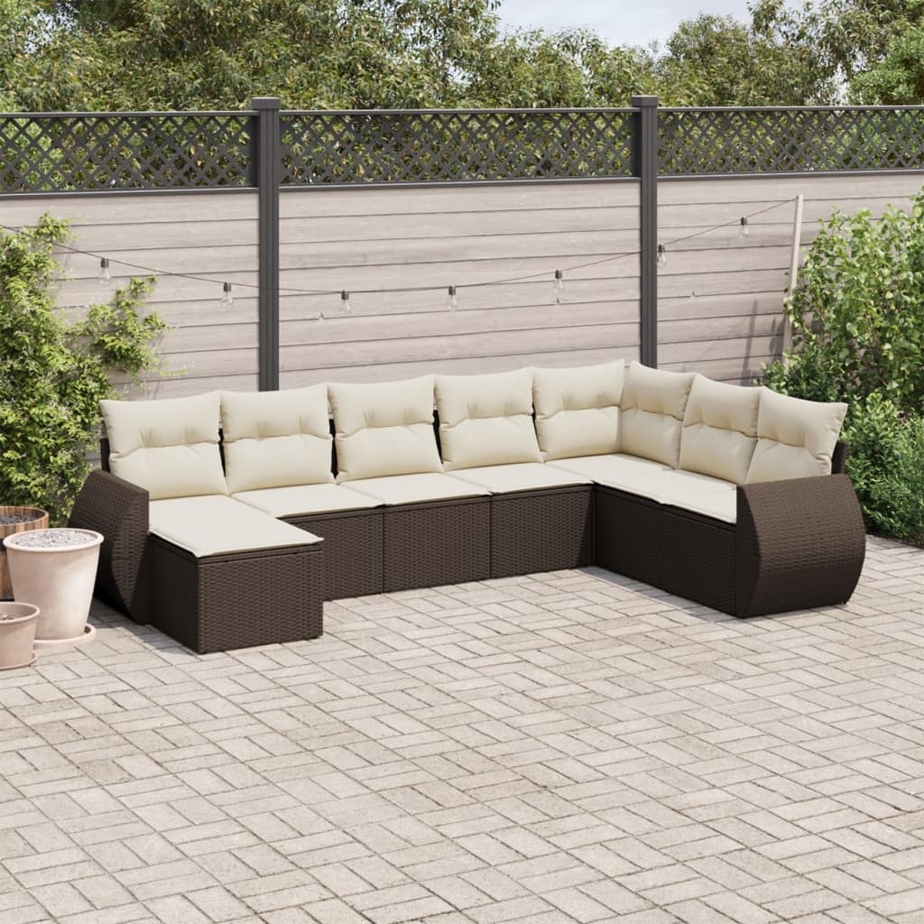 vidaXL 8-tlg. Garten-Sofagarnitur mit Kissen Braun Poly Rattan