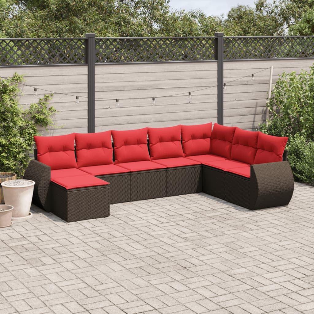 sofasæt til haven 8 dele med hynder polyrattan brun