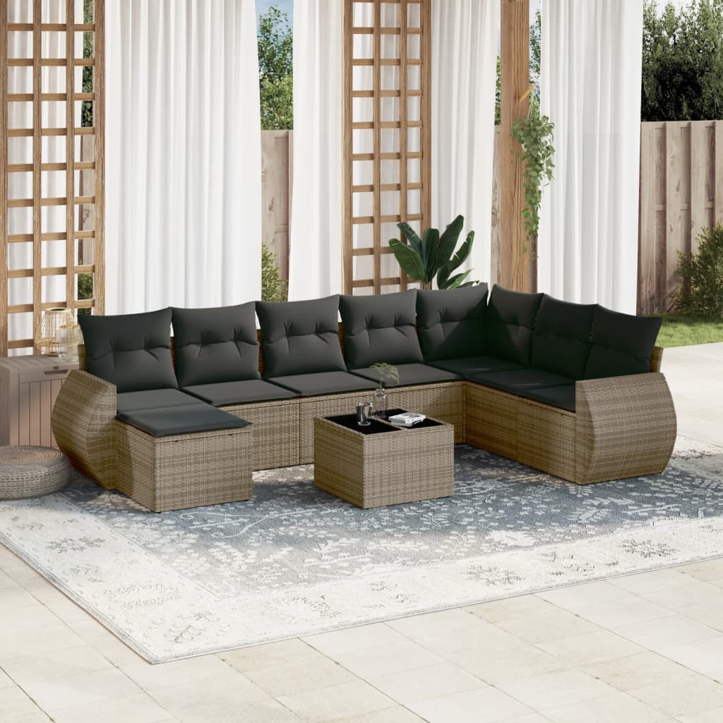 vidaXL 9-tlg. Garten-Sofagarnitur mit Kissen Grau Poly Rattan