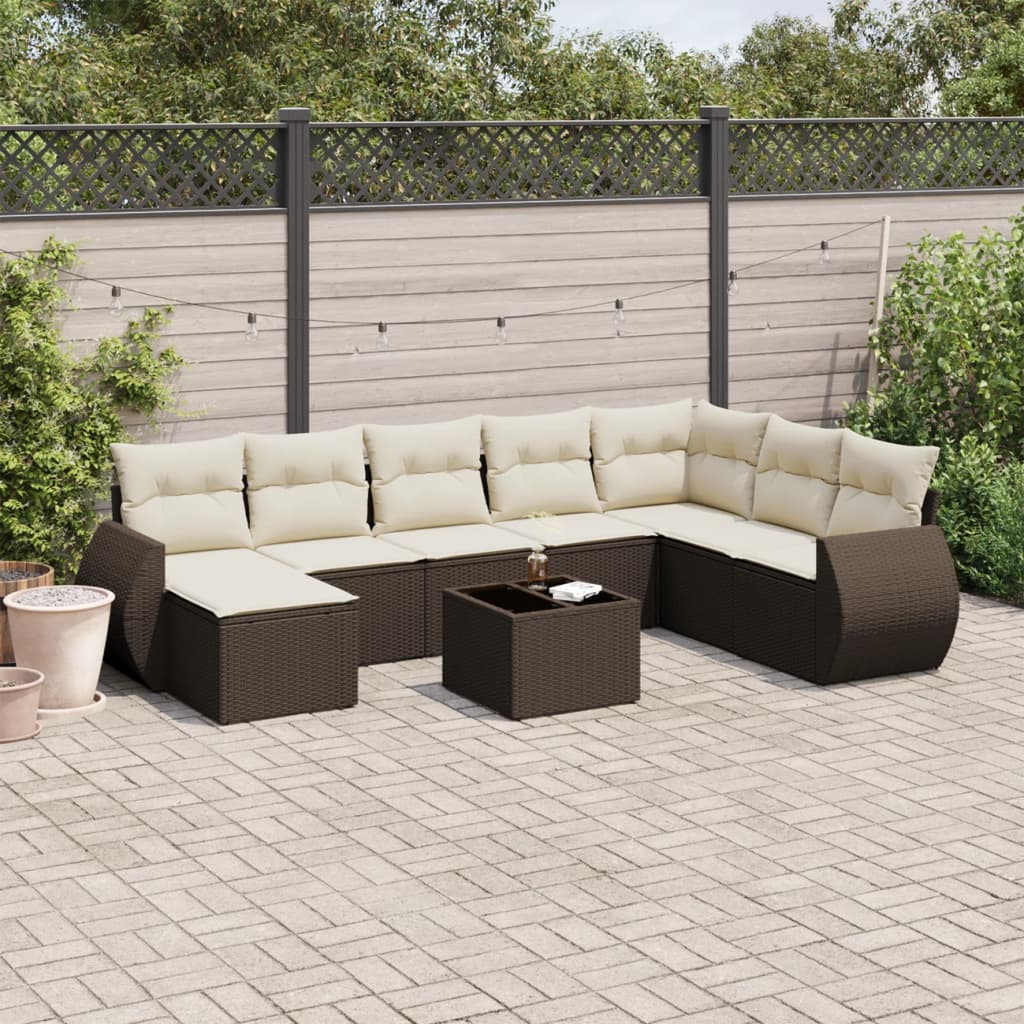 vidaXL 9-tlg. Garten-Sofagarnitur mit Kissen Braun Poly Rattan