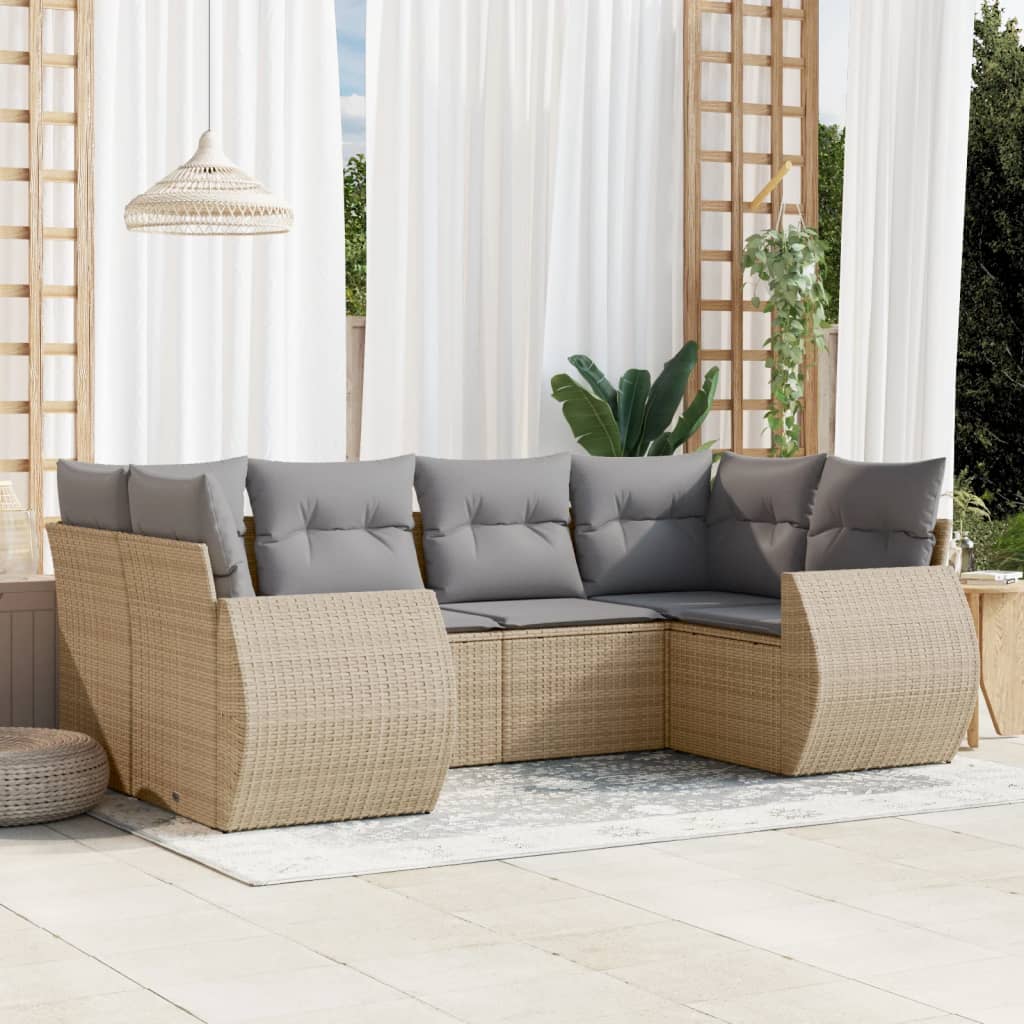 vidaXL 6-tlg. Garten-Sofagarnitur mit Kissen Beige Poly Rattan