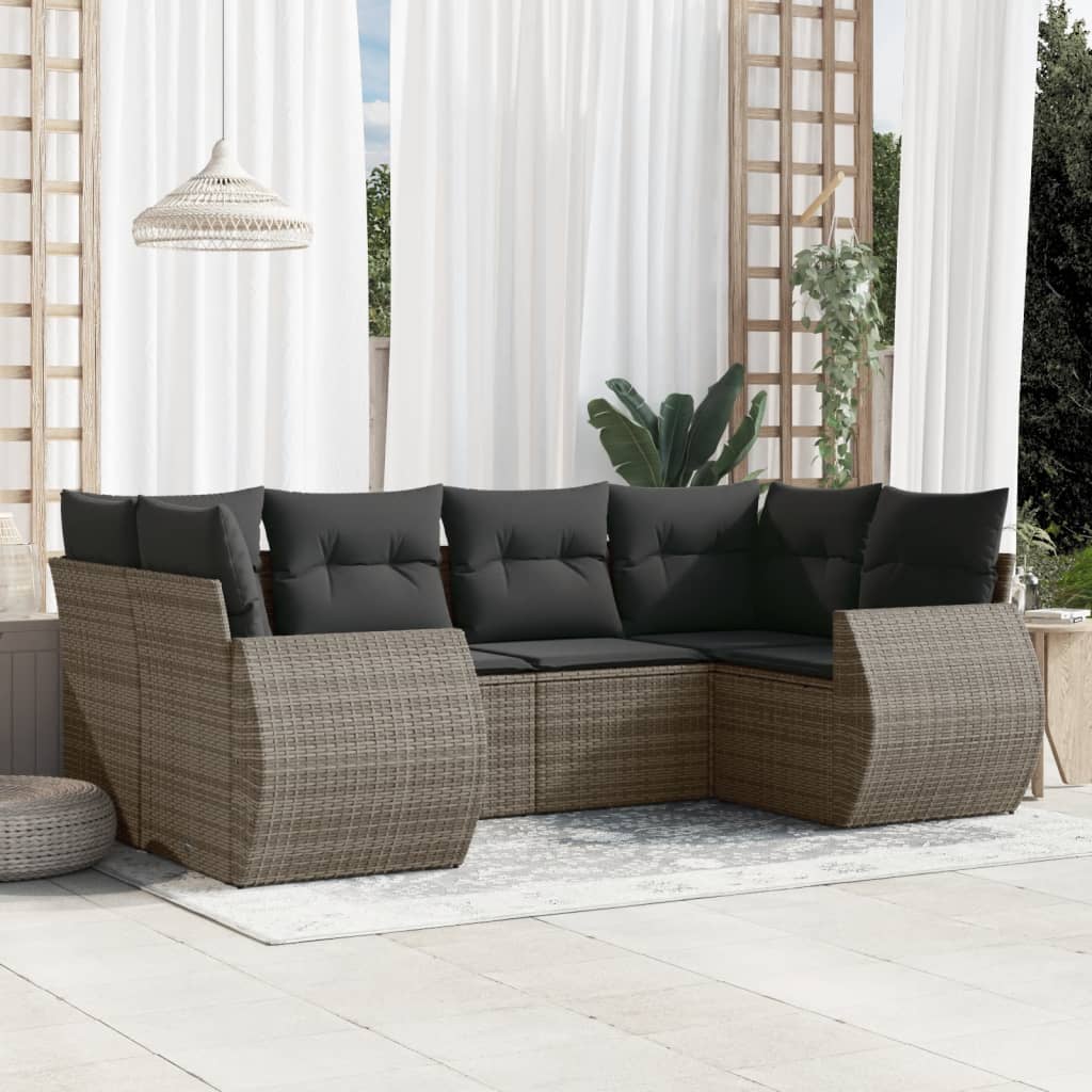 vidaXL 6-tlg. Garten-Sofagarnitur mit Kissen Grau Poly Rattan