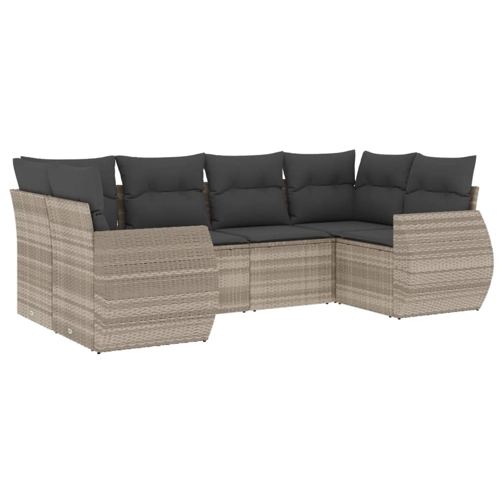 Thumbnail - vidaXL 6-tlg. Garten-Sofagarnitur mit Kissen Hellgrau Poly Rattan