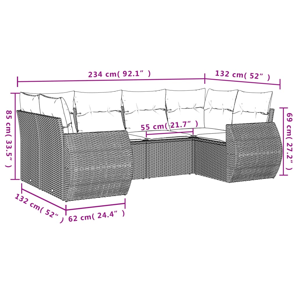 Thumbnail - vidaXL 6-tlg. Garten-Sofagarnitur mit Kissen Hellgrau Poly Rattan
