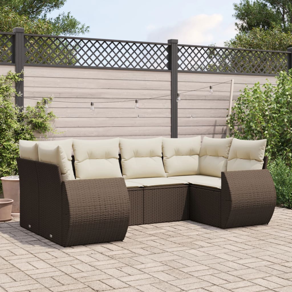 vidaXL 6-tlg. Garten-Sofagarnitur mit Kissen Braun Poly Rattan