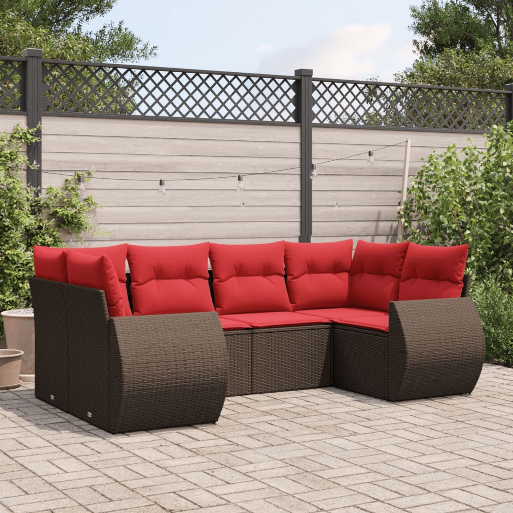 Set de sofás jardín 6 pzas con cojines ratán sintético marrón