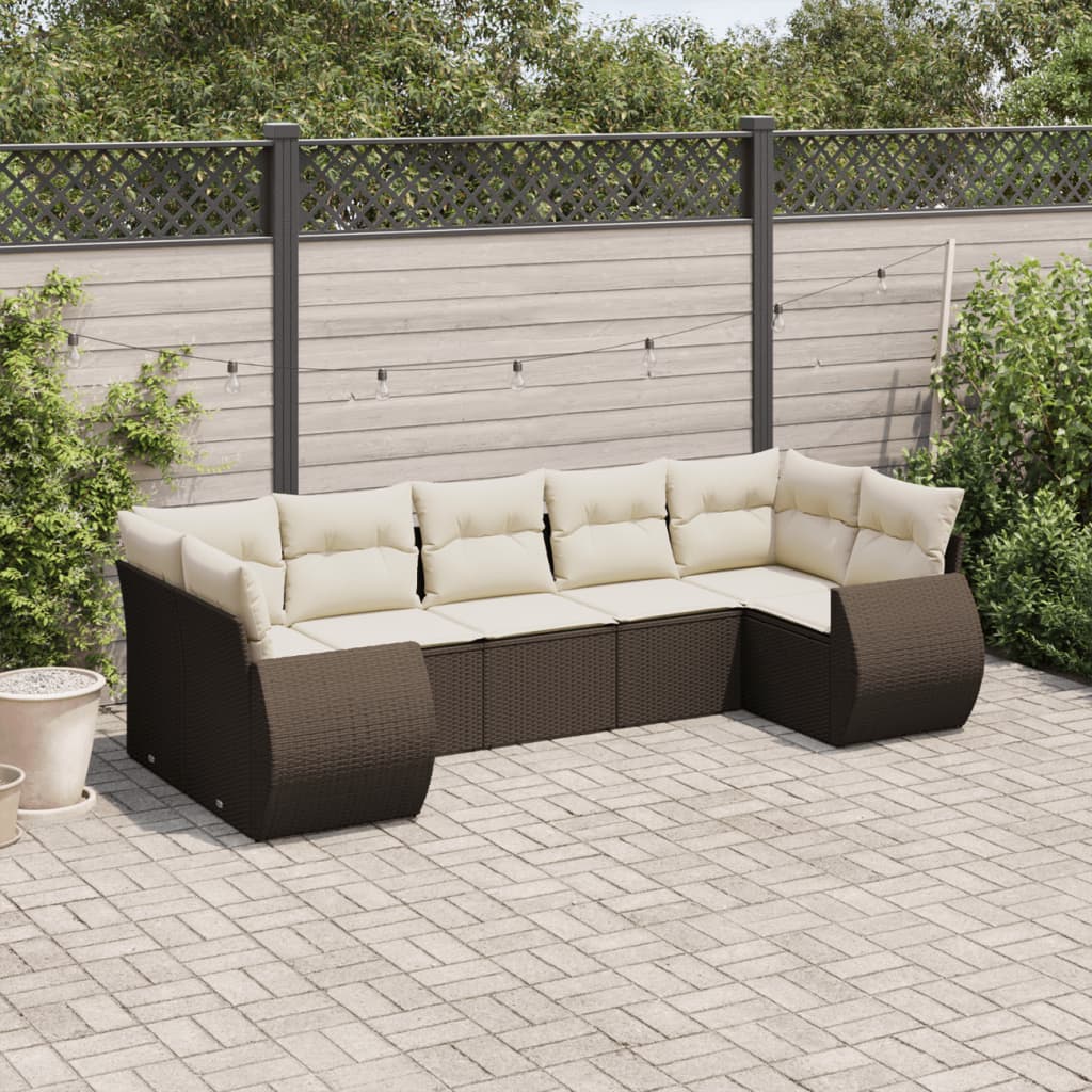 vidaXL 7-tlg. Garten-Sofagarnitur mit Kissen Braun Poly Rattan