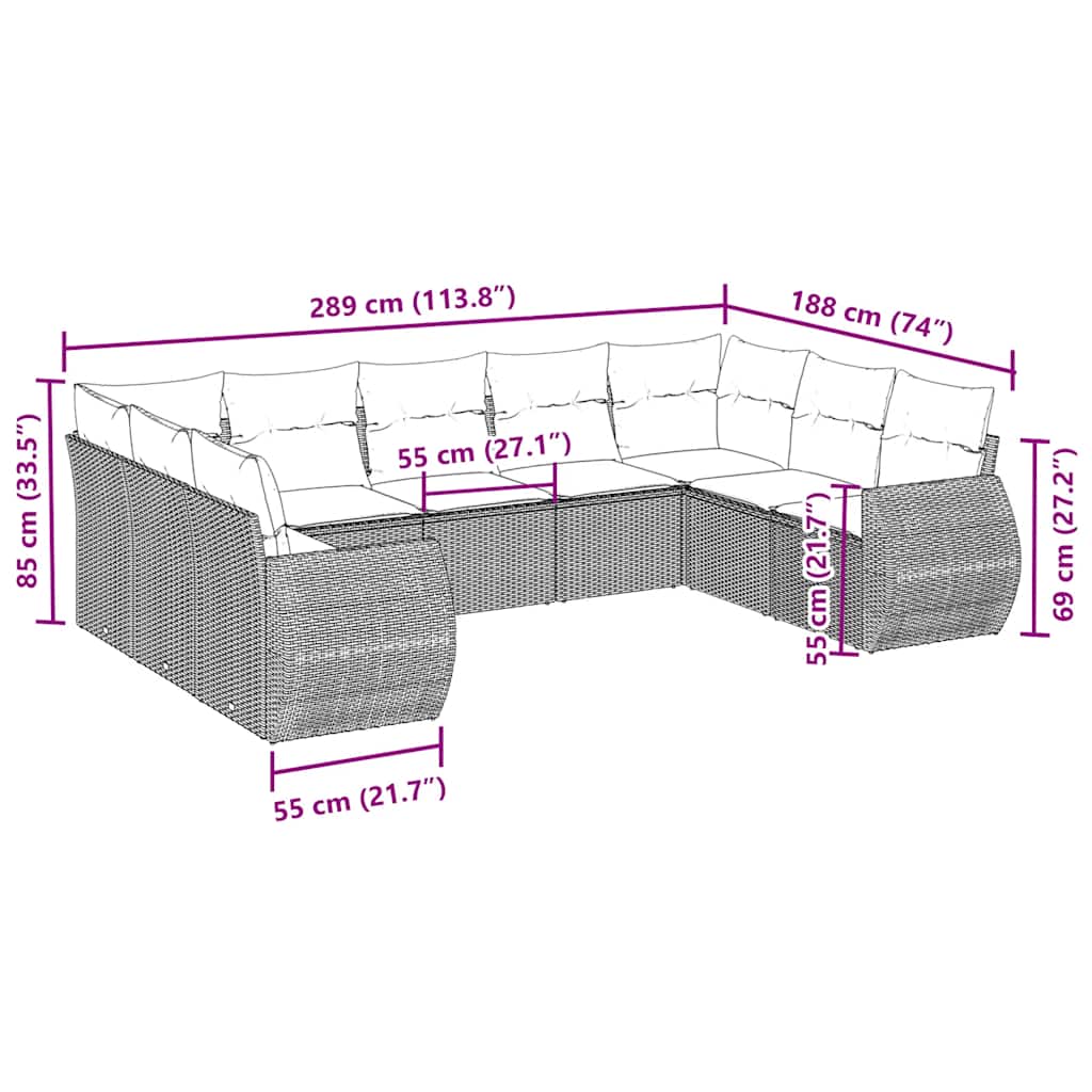 Set mobilier de grădină cu perne, 9 piese, negru, poliratan 3254133 - imagine 3
