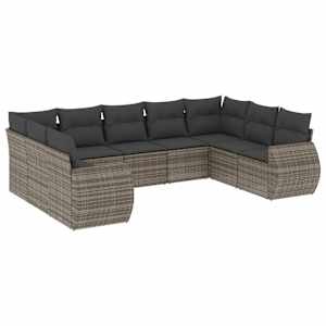 vidaXL 9-osaline aiadiivani komplekt patjadega, hall, pol&uuml;rotang