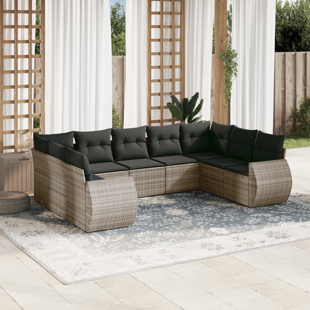 vidaXL 9-tlg. Garten-Sofagarnitur mit Kissen Grau Poly Rattan