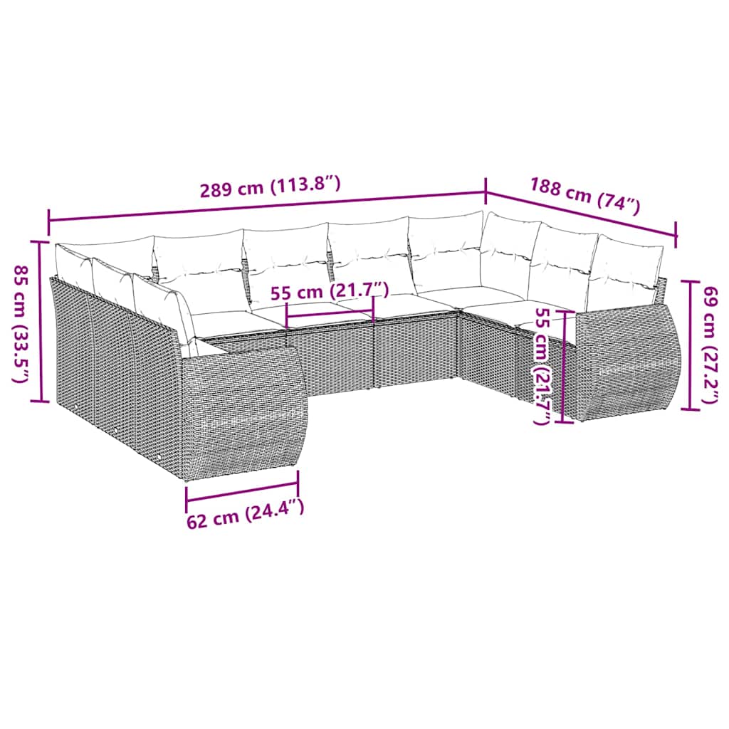 vidaXL 9-delige Loungeset met kussens poly rattan lichtgrijs afbeelding