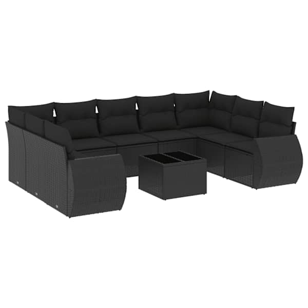 vidaXL 10-osaline aiadiivani komplekt patjadega, must, pol&uuml;rotang